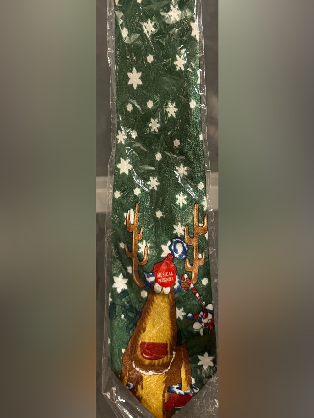 FUNTY ME Green Christmas Reindeer Musical Tie